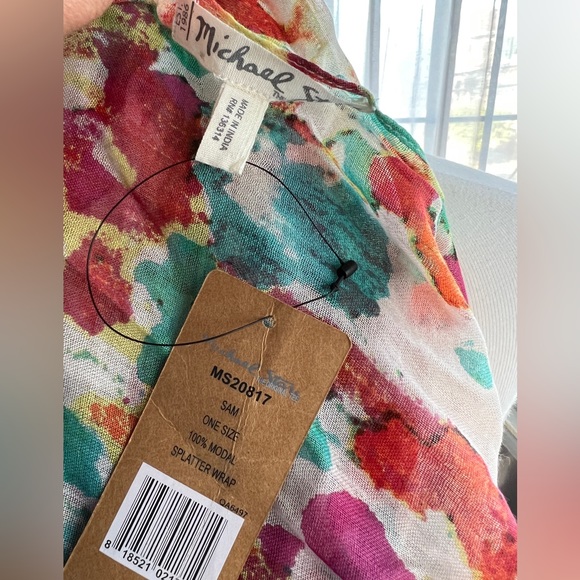New Michael Stars scarf wrap fringe splatter colorful sheer spring light modal - Picture 5 of 6